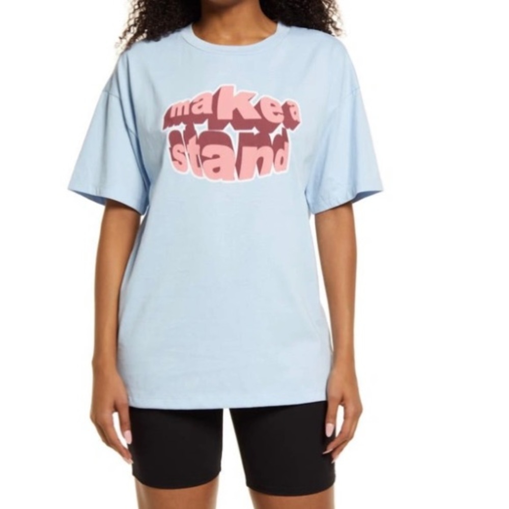 Bp. Women’s Knit Oversized Graphic Tee in Blue “Make a Stand” - Sz M